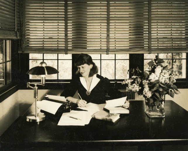 Mildred Wohlforth at her desk
